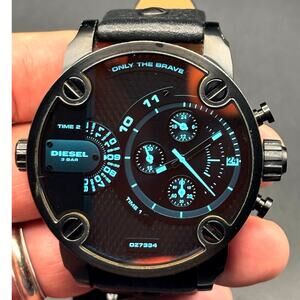 Diesel DZ7334 Little Daddy Dual Time Chronograph Men's Black Leather Strap Watch